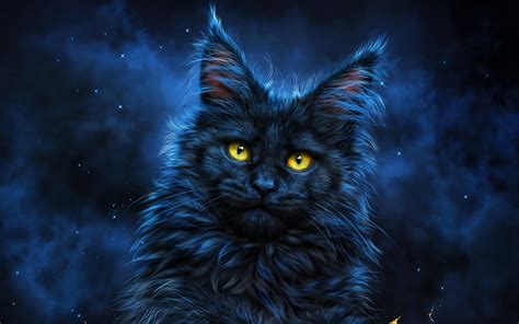 Free Download Download Wallpapers Black Cat 3d Art Darkness Pets Cat