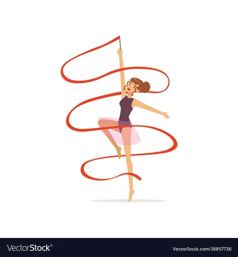 Professional Gymnast Girl Dance With Red Ribbon Vector Image