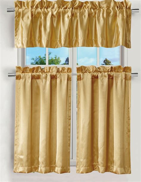 Luxury 3pc Kitchen Curtain Gold Satin Color Curtain Valance And Ters 24