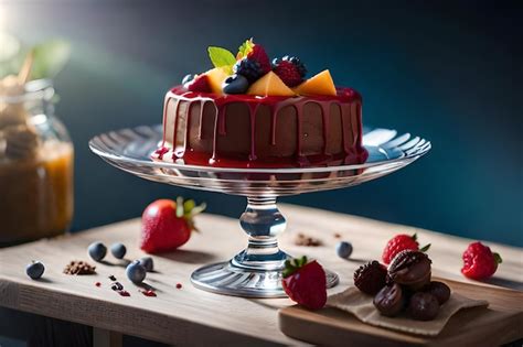 Premium AI Image A Chocolate Cake With Fruit On Top