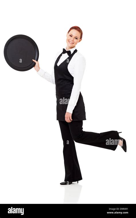 Cute Young Waitress Isolated On White Stock Photo Alamy