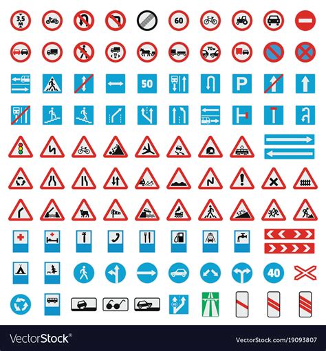 Traffic Road Sign Collection Icons Set Flat Style Vector Image