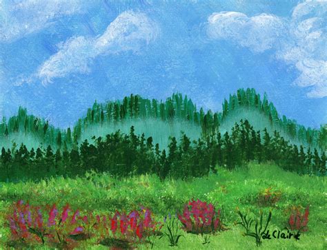 Green Meadow Landscape Hand Painted Original Acrylic Painting Etsy