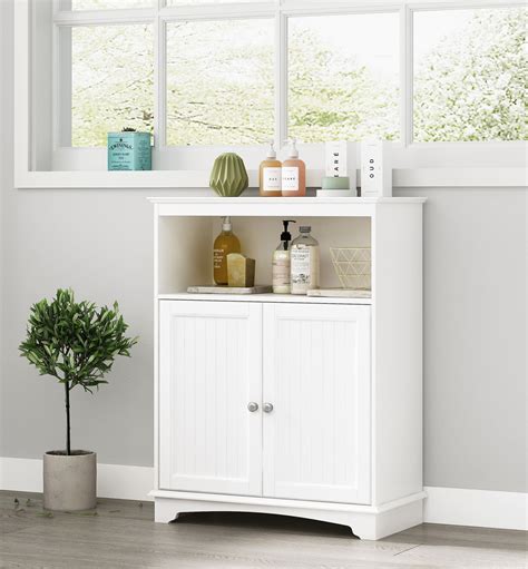 White Bathroom Floor Cabinet With Shelf Image To U