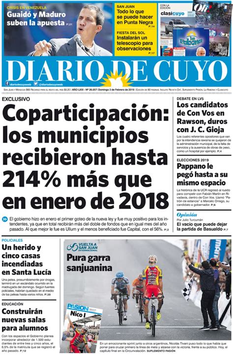 Tapa Edición 3 De Febrero De 2019 Diario De Cuyo Noticias De San