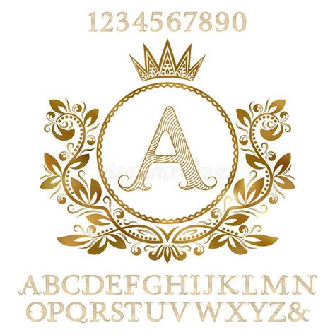 Golden Patterned Letters And Numbers With Initial Monogram In Coat Of