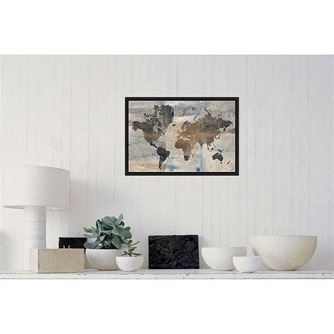 Amanti Art® Stone World Map 16 Inch X 23 Inch Framed Canvas Wall Art In