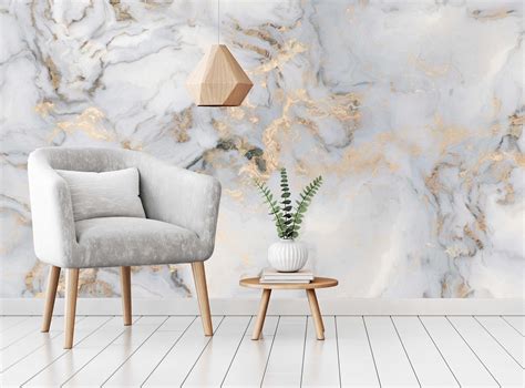 Marble Texture Gray And Gold Abstract Design Wallpaper Bathroom