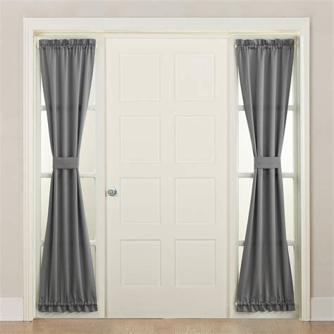 Sun Zero Barrow Front Door Sidelight Curtain Panel With Tie Back Grey