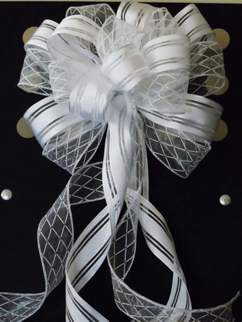 White Pew Bow Wedding Decor Argyle Satin White Wedding Pew Bow