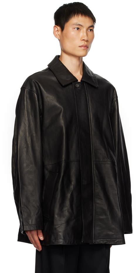 Stein Black Spread Collar Leather Jacket