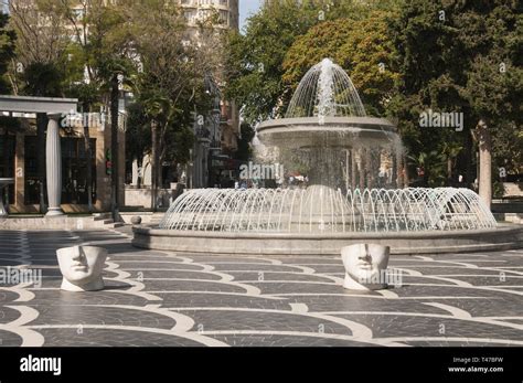 Azerbaijan Baku Fountains Square With Statue Stock Photo Alamy
