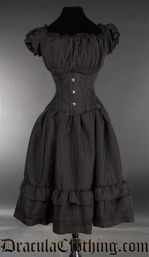 Pinstripe Gothabilly Dress Steampunk Dress Vintage 1950s Dresses