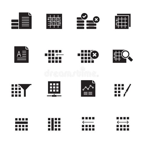 Silhouette Database And Table Formatting Icons Stock Vector