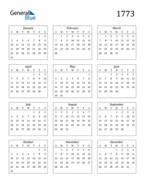 1773 Calendar Pdf Word Excel
