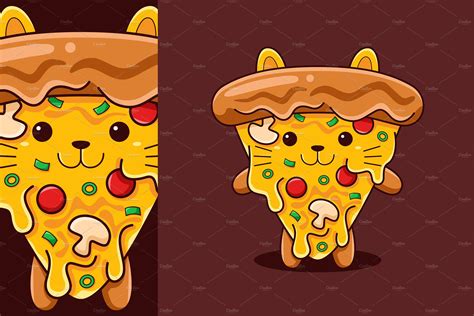 Cute Pizza Cat Vector Cartoon Style Animal Illustrations ~ Creative