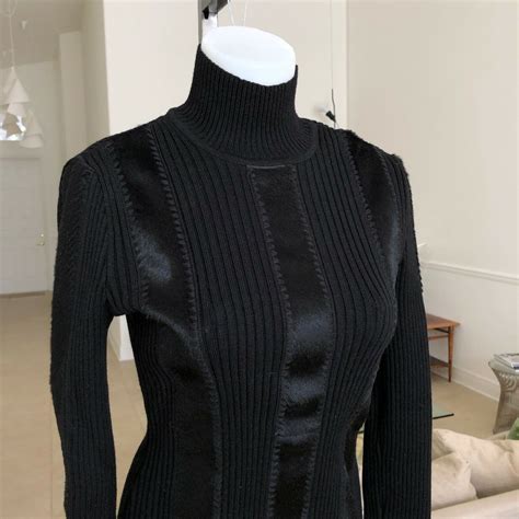 Paco Rabanne Black Wool Ribbed Turtleneck Sweater W Gem