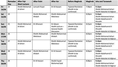 Ramadan 2023 Programme Timetable Al Manaar