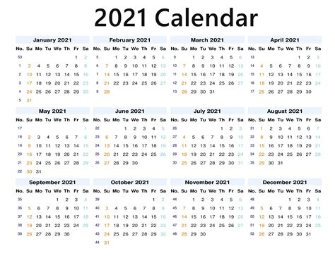 Blank 2021 Calendar Printable Calendar 2021