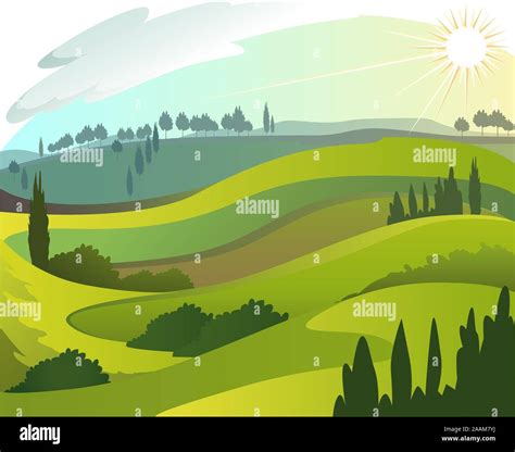 Early Countryside Morning Landscape Illustration Stock Vector Image