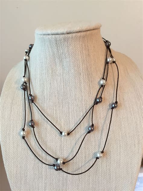 Leather Pearl Necklace A WaterSong Creek Creation Leather Pearl