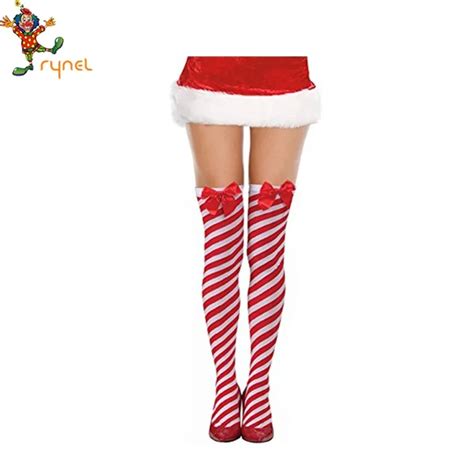 Sexy Red And White Stripe Knee High Socks Christmas Stockings Women Buy Christmas Stockings