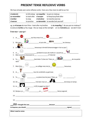 Present Tense Reflexive Verbs In French Teaching Resources