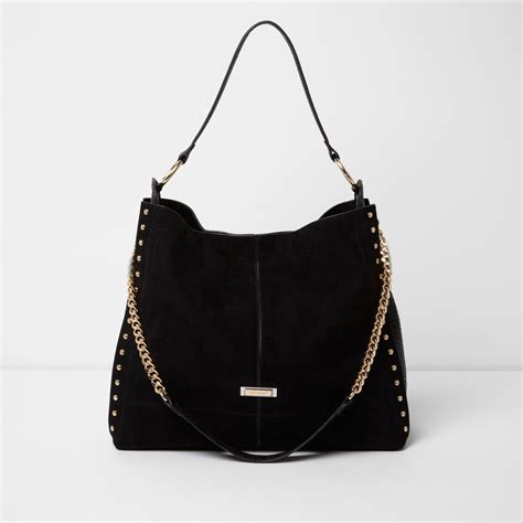River Island Black Studded Oversized Slouch Chain Bag Lyst