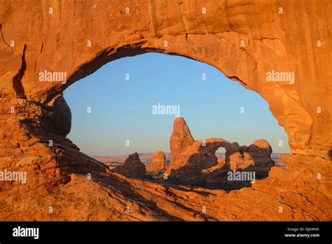North Window And Turret Arch Arches National Park Utah Usa Stock