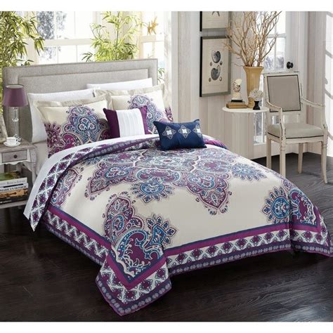 Purple Comforter Set Queen 7 Pc Purple Black Luxury Flocking