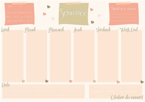 Semainier → Planning Hebdomadaire à Imprimer Daily Weekly Planner