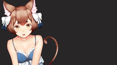 Anime Tail Brown Eyes Animal Ears Simple Background