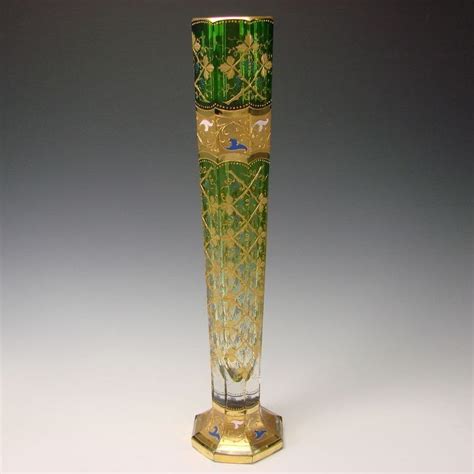 Rare 20 Moser Bohemian Enameled Raised Gilt Enamel Glass Vase From