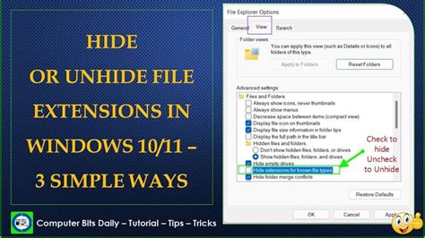 Hide Unhide File Extension In Windows 11 Youtube
