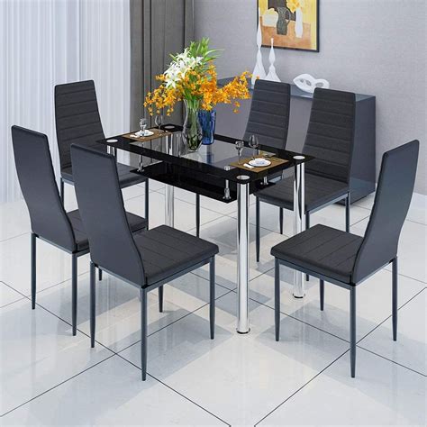 Huiseneu Modern Black Glass Dining Room Table For Kitchen Table