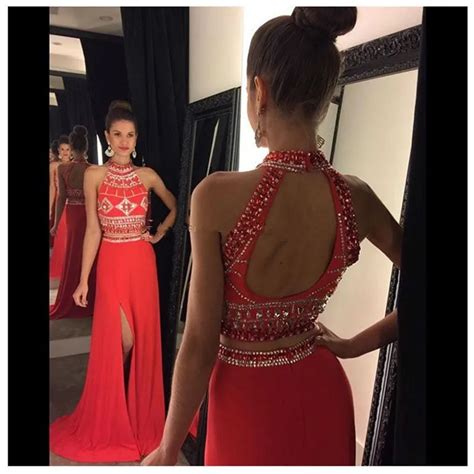 Luxury Crystal Beaded Two Piece Prom Dress 2017 High Quality Imported