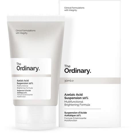 The ordinary azelaic acid suspension 10% lightens up the skin and evens out tone while reducing the look of blemishes. The Ordinary Direct Acids Azelaic Acid Suspension 10% 30 ...