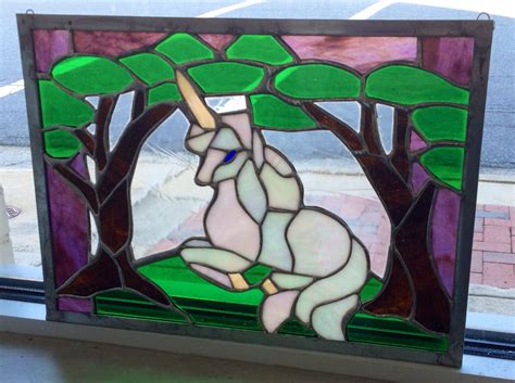 Unicorn Stained Glass Panel Suncatcher By Belleleverre On Etsy