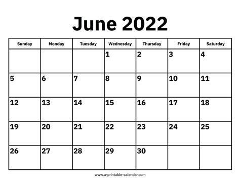 June 2022 Calendars Printable Calendar 2022