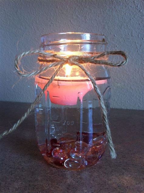 Diy Pink Candle Mason Jar Water Floating Wedding Centerpiece 2014
