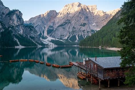 Hd Wallpaper Landscape Mountains Nature Lake Boats Pier Italy