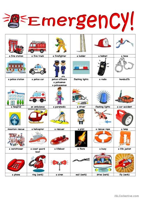 Emergency Pictionary Picture Dict English Esl Worksheets Pdf Doc