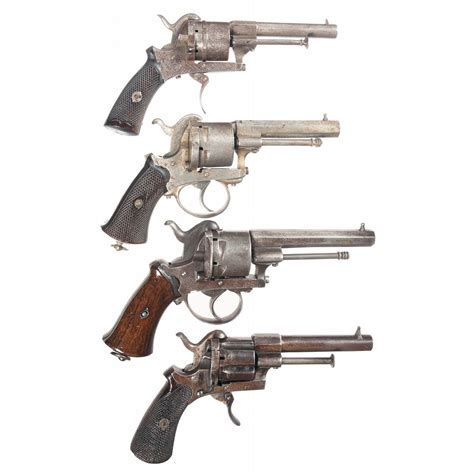 Four Antique Double Action Pinfire Revolvers A Engraved