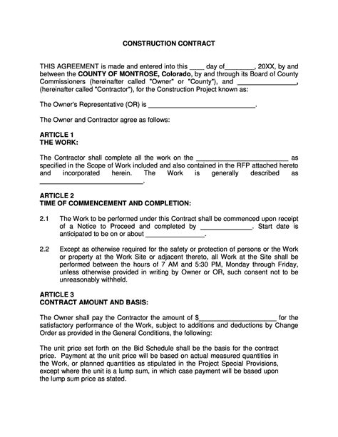 Printable Simple Contract Template Template