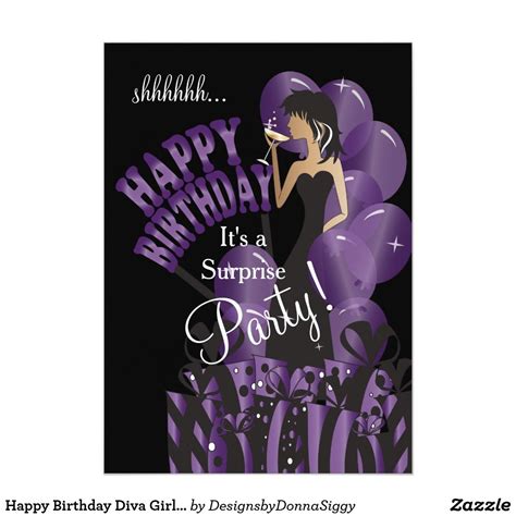 Happy Birthday Diva Girl Diy Name Purple Invitation