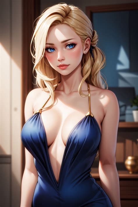 Rule 34 Ai Generated Bare Shoulders Blonde Hair Blue Eyes Blush