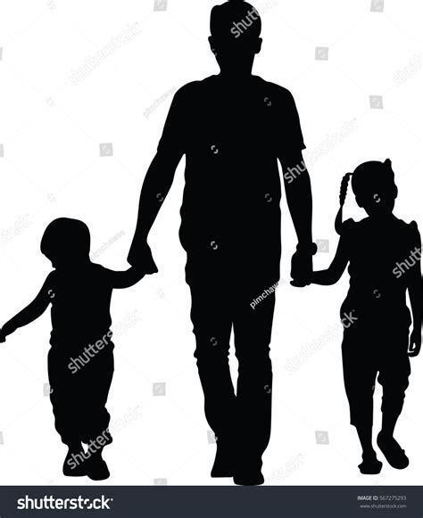 Vektor Stok Father Kids Vector Silhouette Illustration Isolated Tanpa