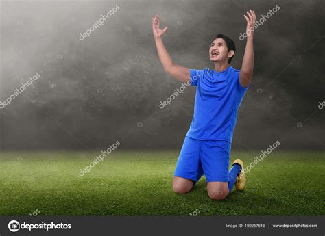 Asian Soccer Player Celebrating Victory Field Stock Photo By