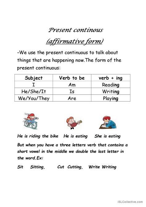 Present Continuous Affirmative Form English Esl Worksheets Pdf And Doc