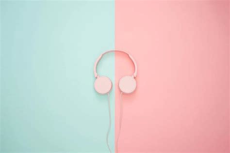 Headphones Blue Pink Pastel Colors Bright Flat Lay Music Chill